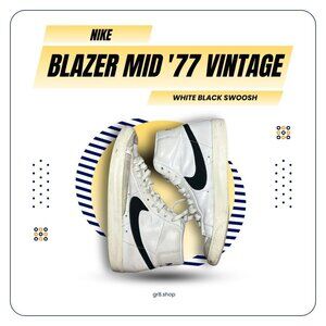 Nike Blazer Mid 77 Vintage White Black Swoosh High-Top Sneakers Size 8.5 Made In